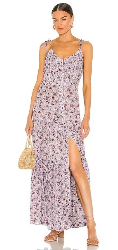Veronica Beard Windansea Floral-Print Pleated Maxi Dress Lavender Size Large - Image 1