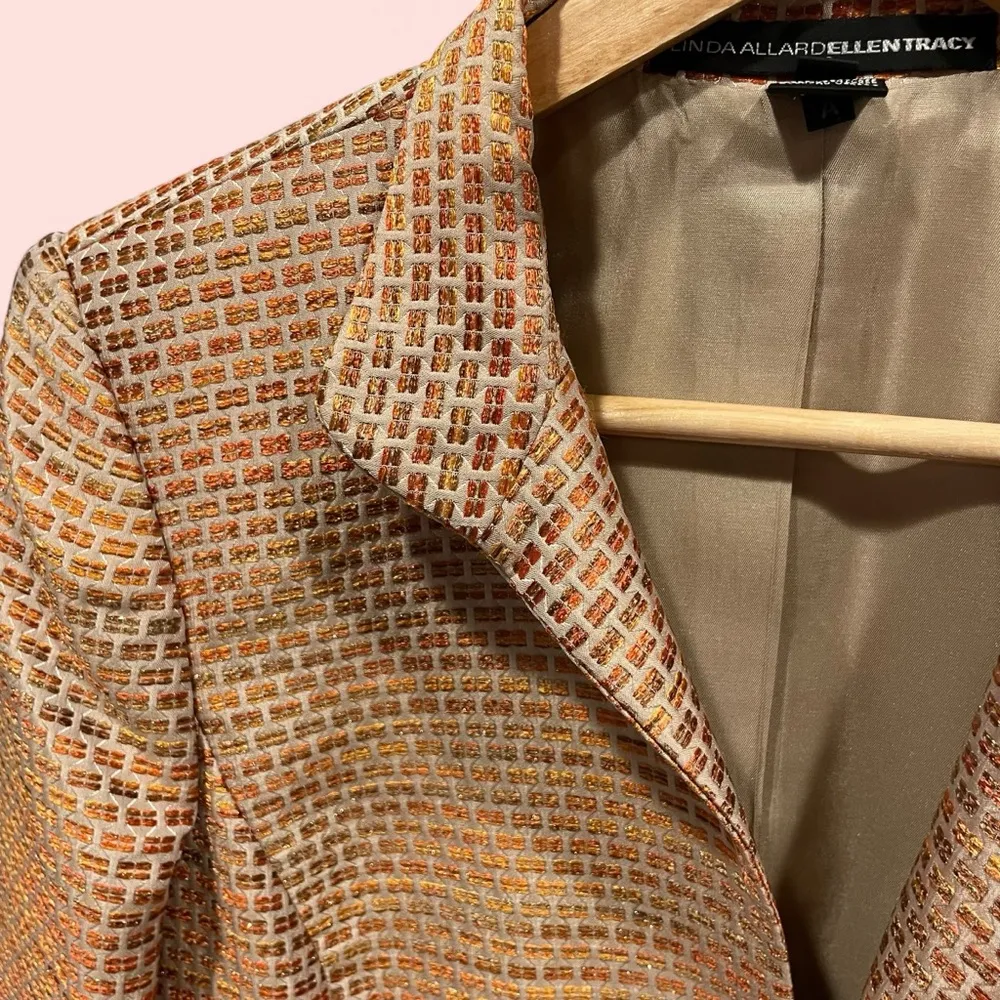 Golden orange crush metallic crop blazer Vintage 90’s Linda Allard Ellen Tracy Size 8P - Image 4