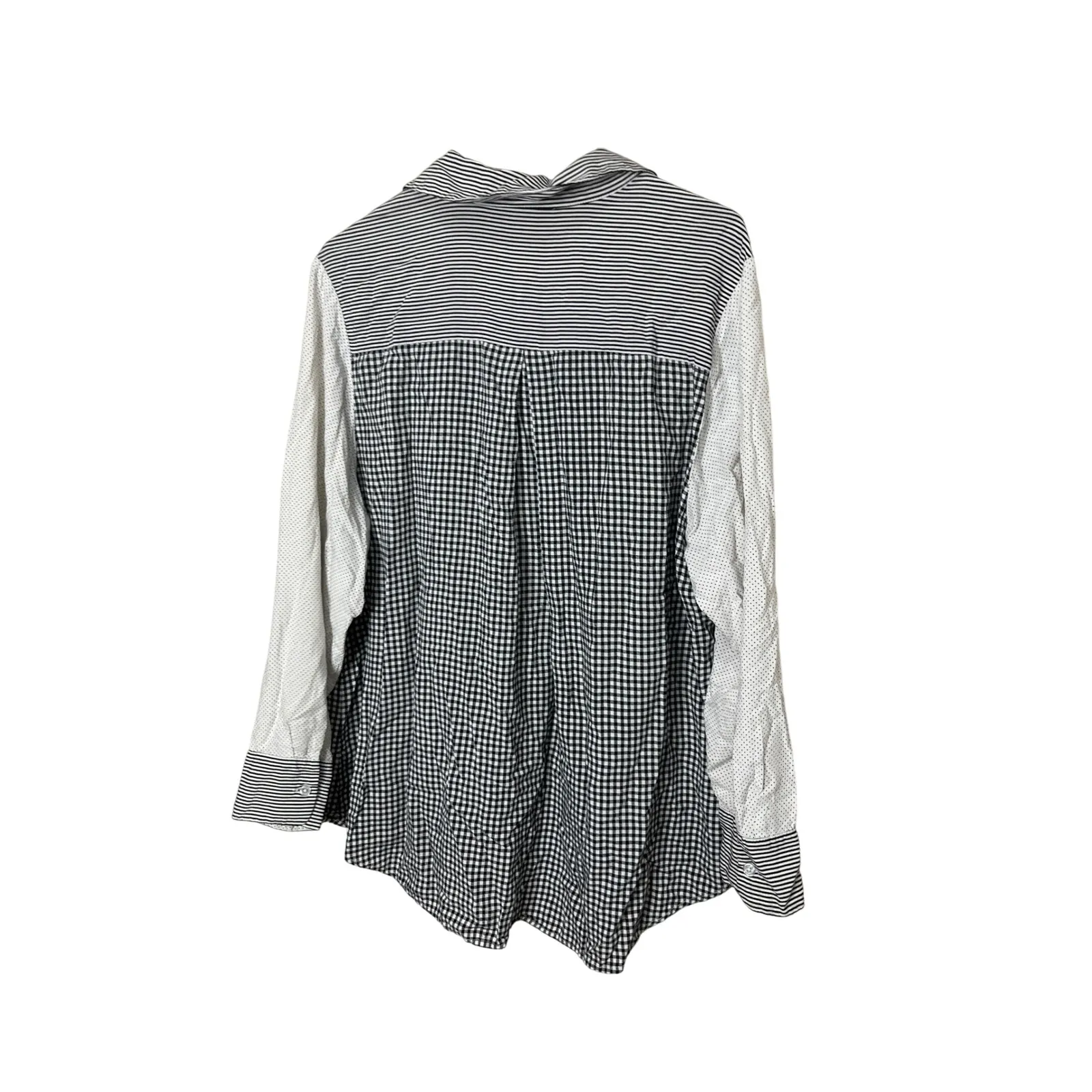 Lane Bryant Black White Striped Polka‎ Dot Patchwork Button Down Shirt 18/20 - Image 6