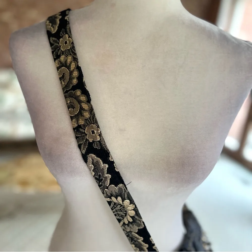 Bag Crossbody Shoulder Artisan Brocade Black Gold Metallic Beaded Tapestry - Image 12