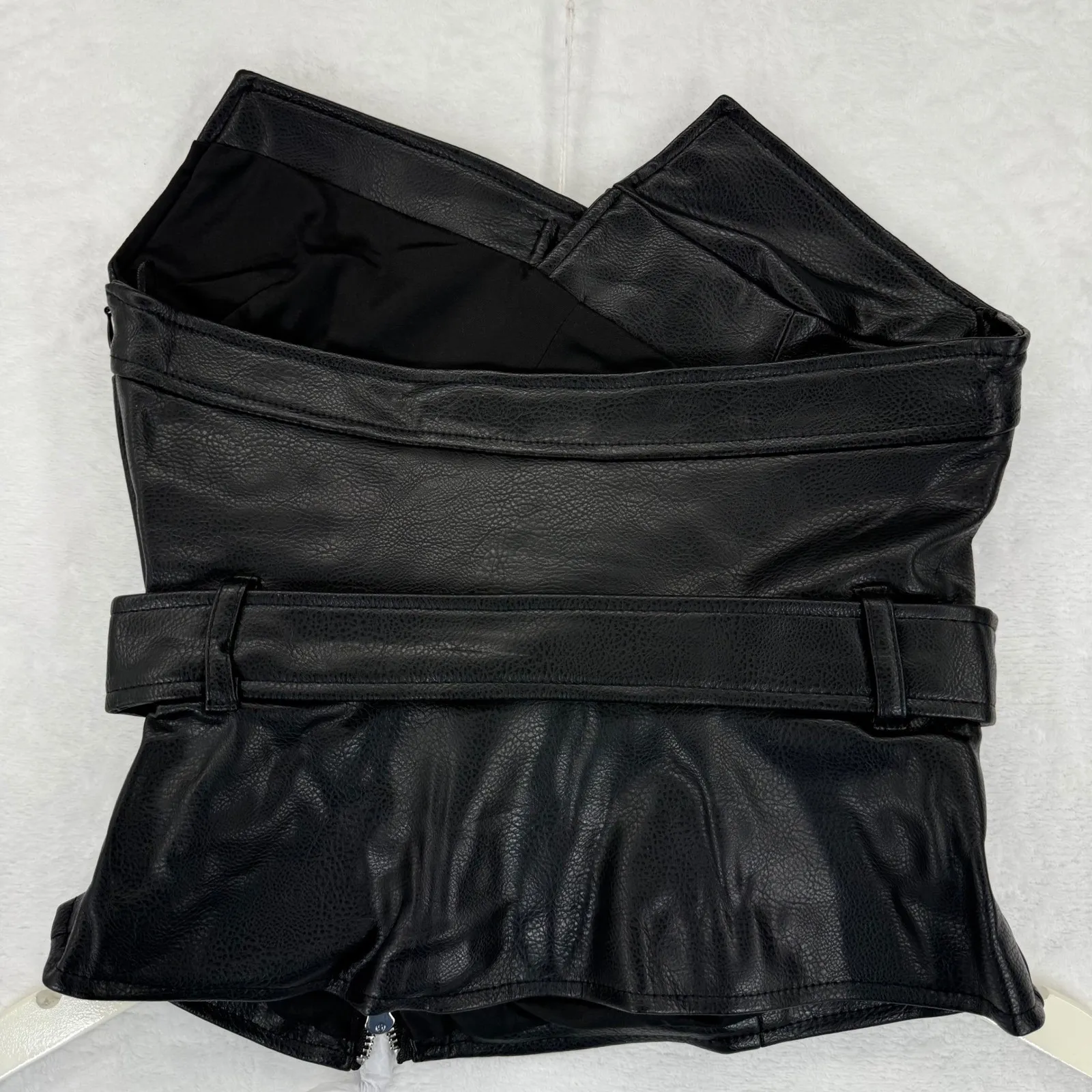 Zara Faux Leather Corset Top Belted Asymmetrical Zip Black Womens Size L NWOT - Image 8