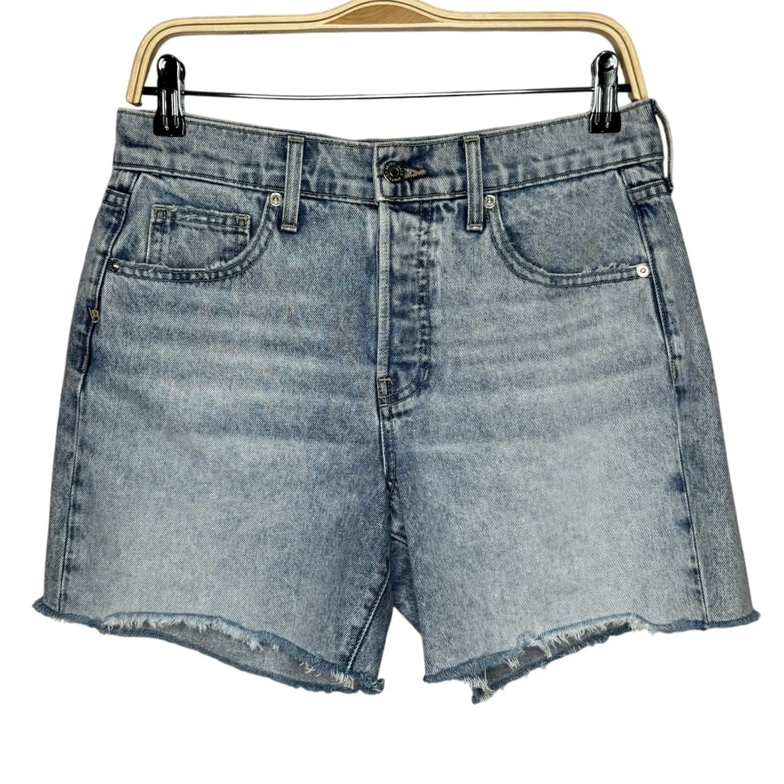 Veronica Beard Shiloh Denim Shorts Pebble Stone Wash Size 27 Button Fly Raw Hem - Image 2