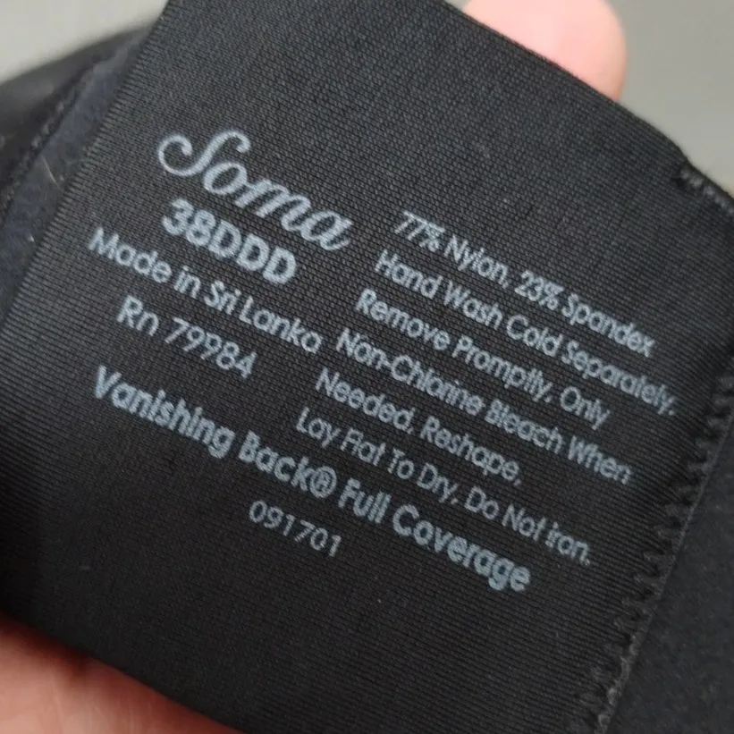 Soma Womens Size 38DDD Black Vanishing Back 360 Underwire Ultra-Thin Padding Bra - Image 5