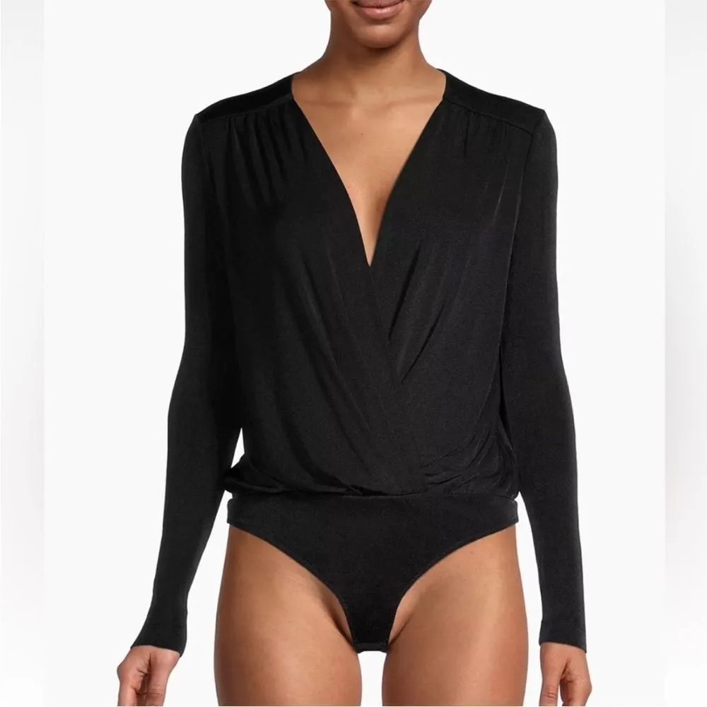 Free People Turnt Surplice-Neck Bodysuit Women's L Black Long Sleeves Pullover - Image 6