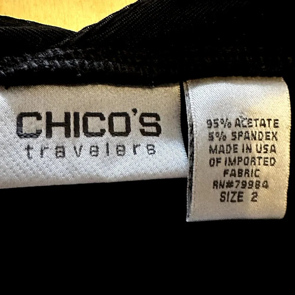 Chico's Travelers Top Slinky Pullover V-Neck Embroidered Detail Black 2 Large - Image 3