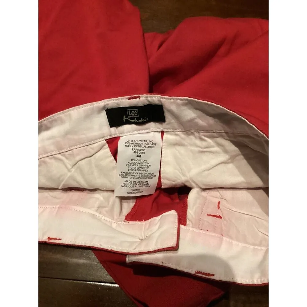 Lee Khakis Red Capri Size 4 Cotton/spandex Vacation Office Beach Lake House - Image 3