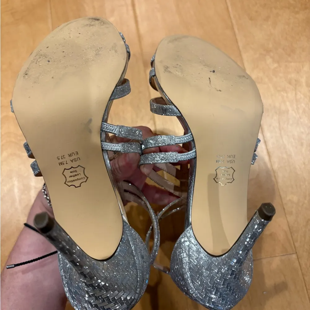 Nina Carlie leather silver glitter dress heel sandals 7.5 - Image 5