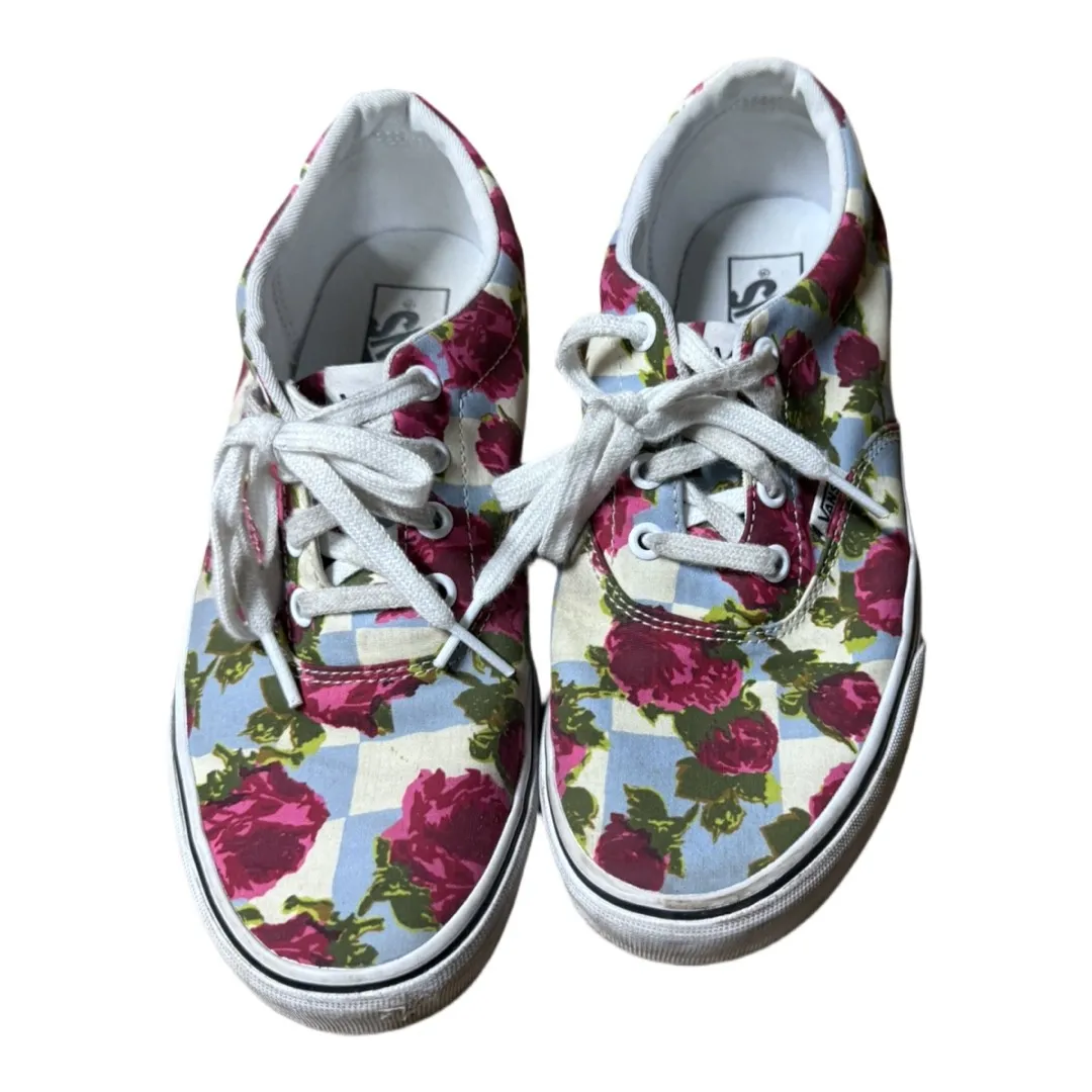 Vans Floral Rose Blue Plaid Tie Lace Sneakers Shoes Size 8.5 Womens - Image 3