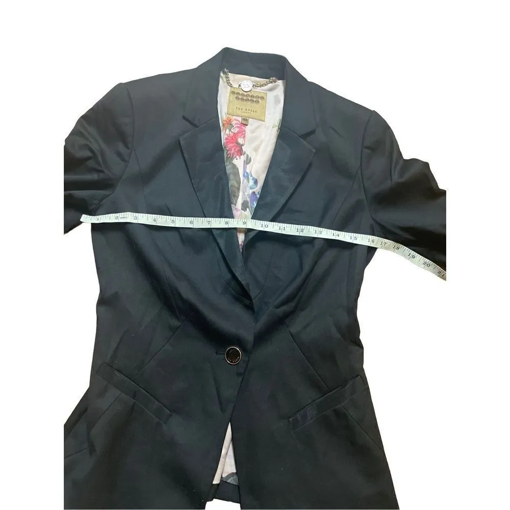 Ted Baker London Black Fitted Tailored One Button Blazer Jacket with flo… - Image 4