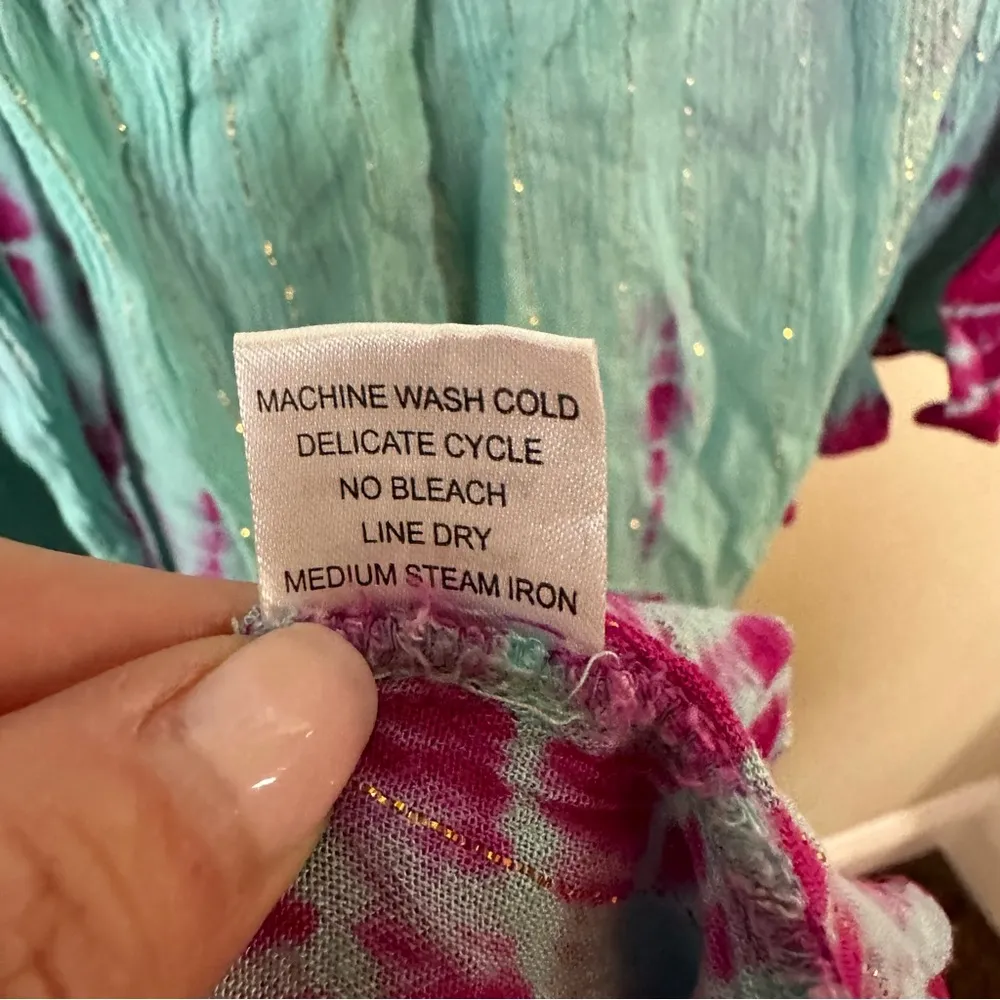 Ranee’s Aqua Pink Maxi Batik Design Duster Coverup Small/Medium Blue Size undefined - Image 7