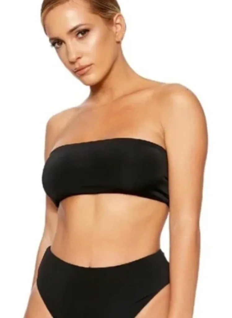 Naked Wardrobe Bikini Bandeau Bae Swim Top Black Strapless Neutral NWT Vacation - Image 1