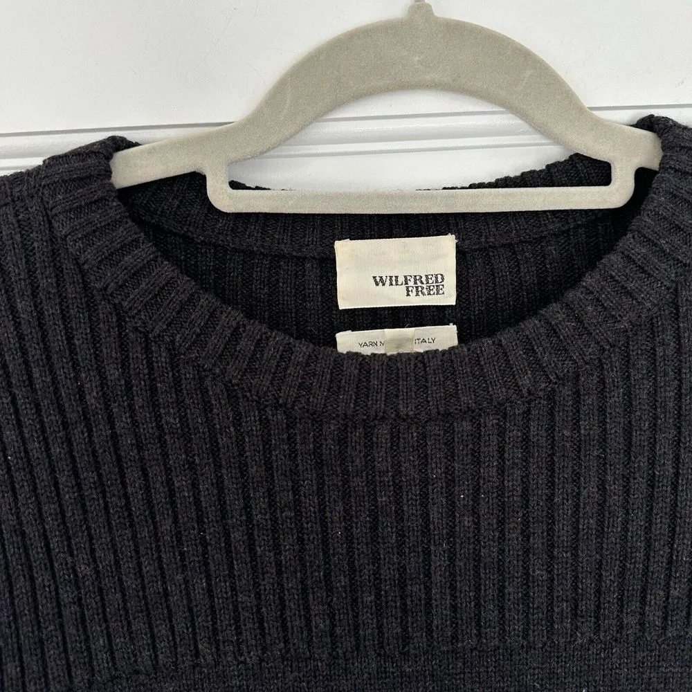 Wilfred Free Aritzia Women's Dark‎ Grey Black Charcoal Ribbed Wool Sweater xs - Image 2