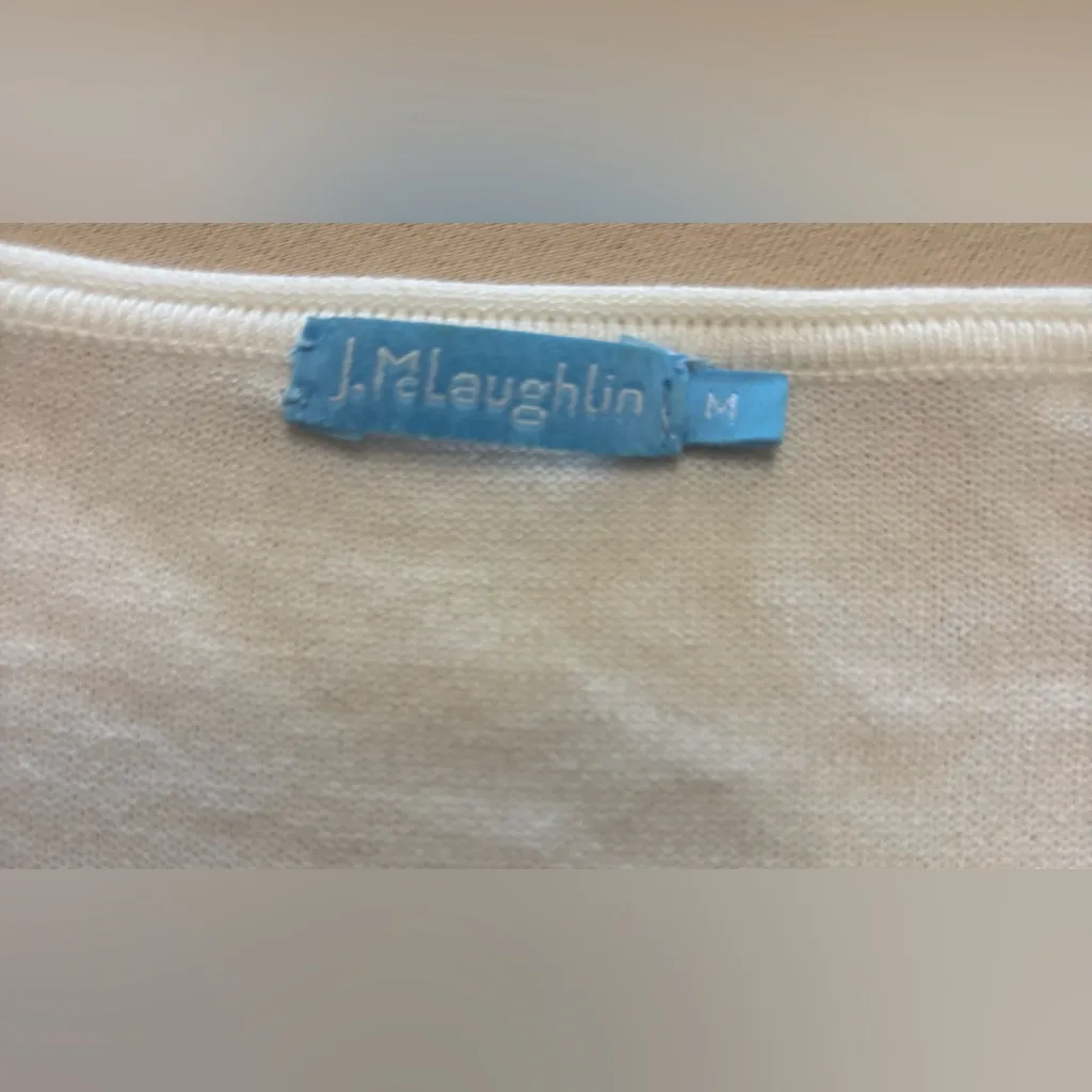 J Mclaughlin Crewneck Sweater Womens Medium Cream & Blue Stripe Long Sleeve - Image 3