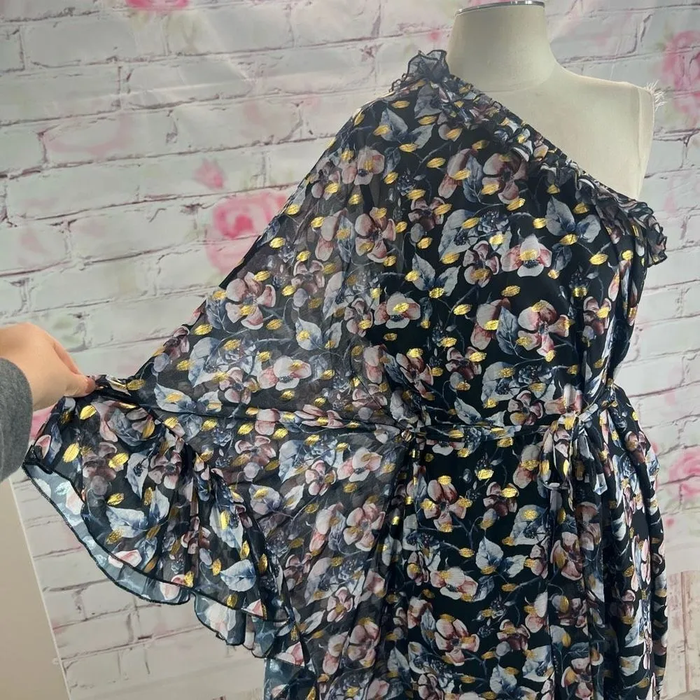 Dalia MacPhee Women's One Shoulder Tie Waist Floral Flowy Dress Multicolor M Size M - Image 4