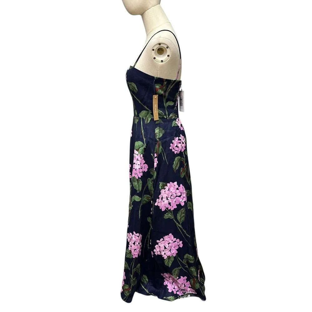 O.P.T. Sz 2 XS Midnight Bloom Khalani Linen Midi Dress Sleeveless Floral Linen Blue - Image 2