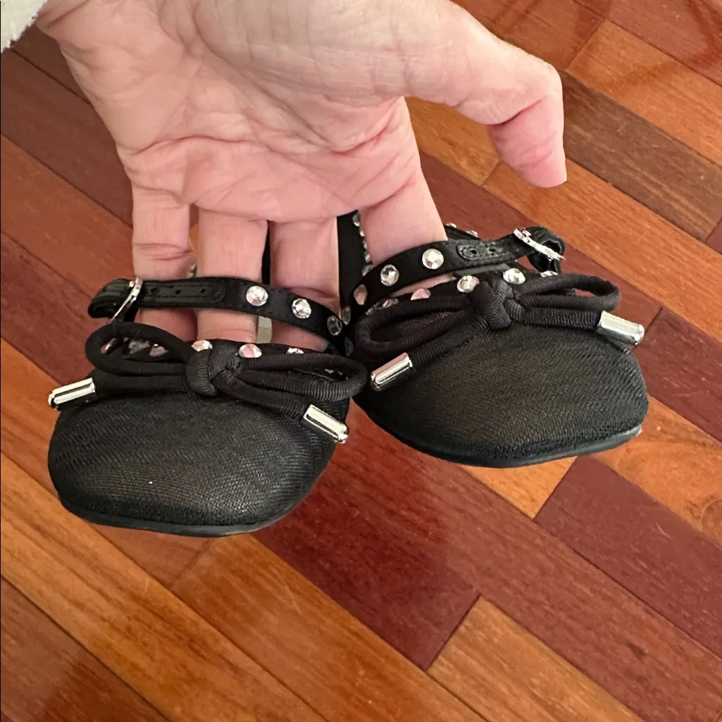 NEW Rayna Mesh Rhinestone Black Mary Jane Ballet Flats Bow Girly Princess 5.5M - Image 3