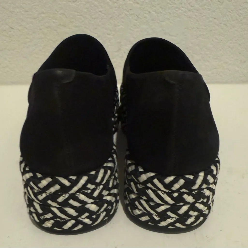 ALL SAINTS Bora Platform Espadrilles Loafer Black White Woven and Suede Size 38 - Image 7