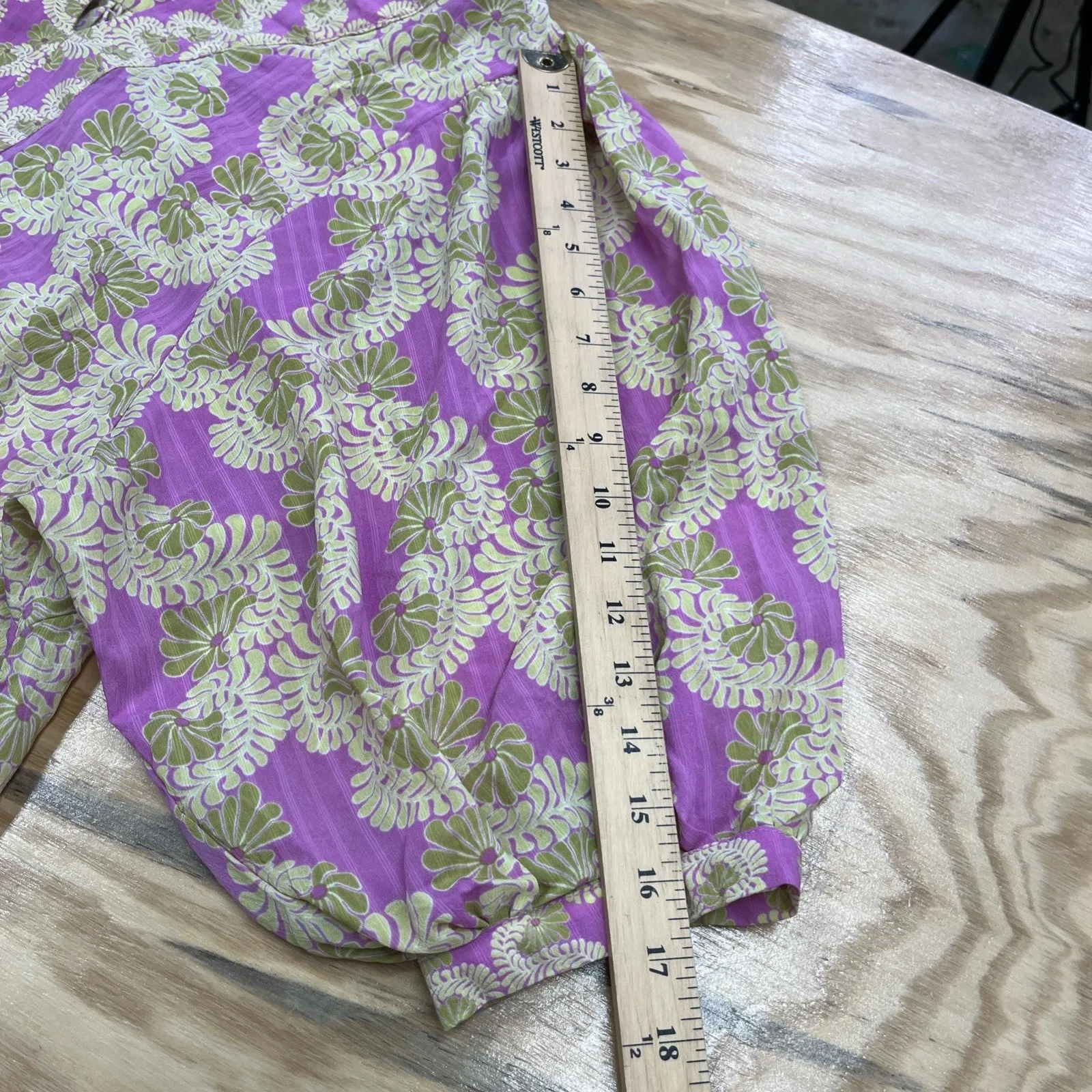 Rose and Olive Floral Chiffon Puff Sleeve Blouse Top Size Large Colorful Artsy Pink - Image 13