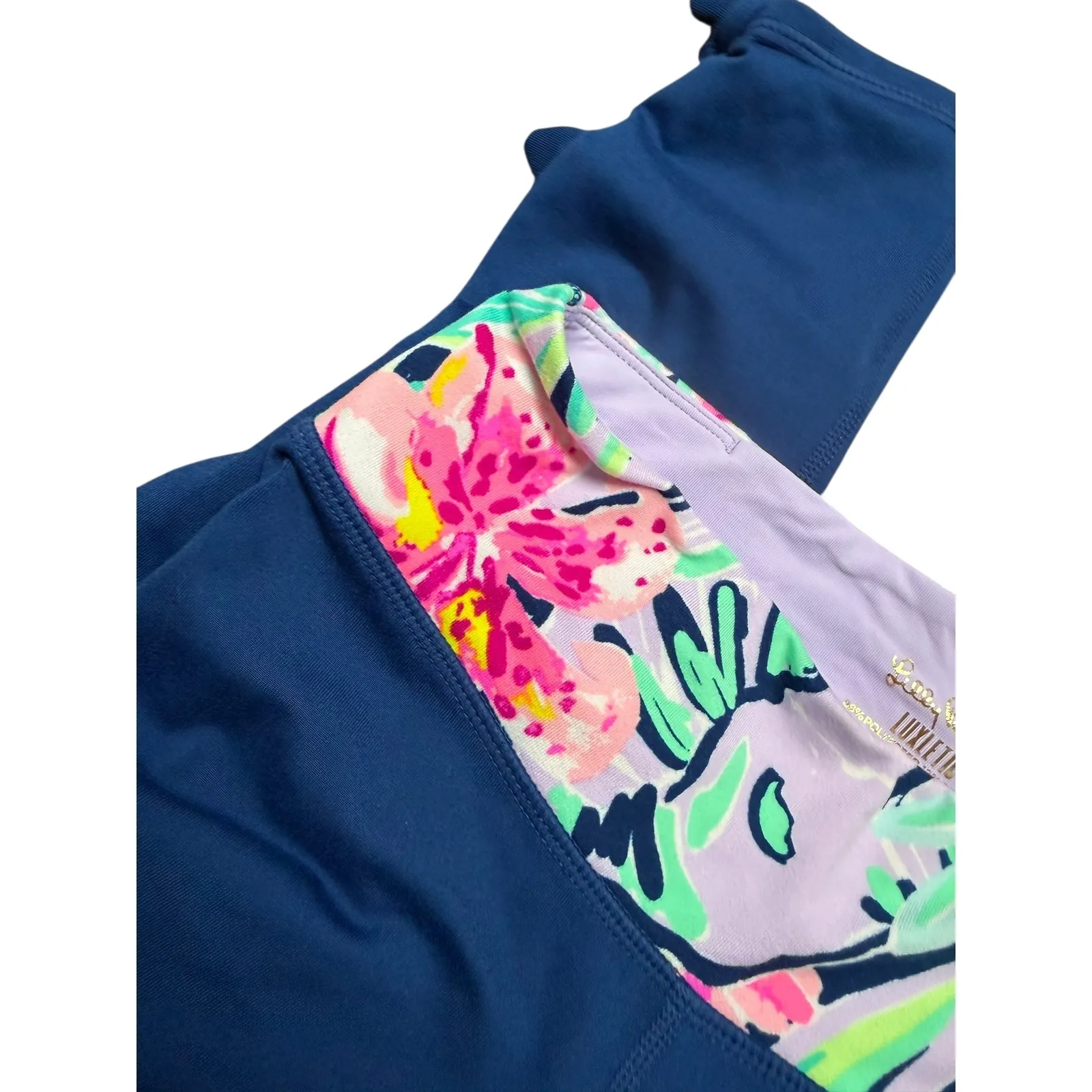 Lilly Pulitzer Luxletic Weekender Capri Leggings Blue Floral Print Bow Detail XS - Image 11