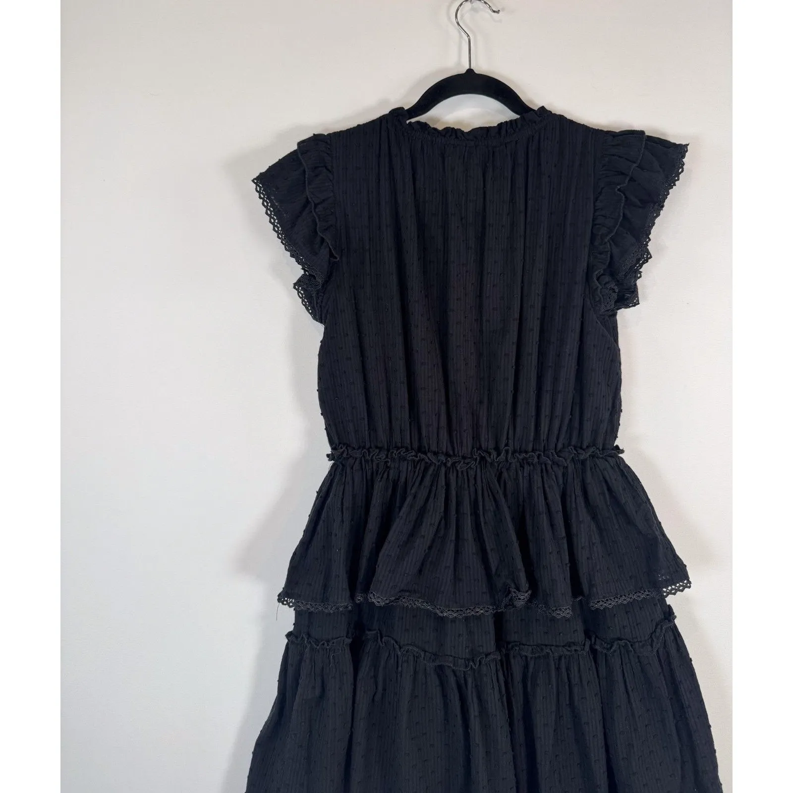 Talulah Womens Dress Black Mini Layered Ruffle Swiss Dot V Neck Fit Flare Small - Image 7