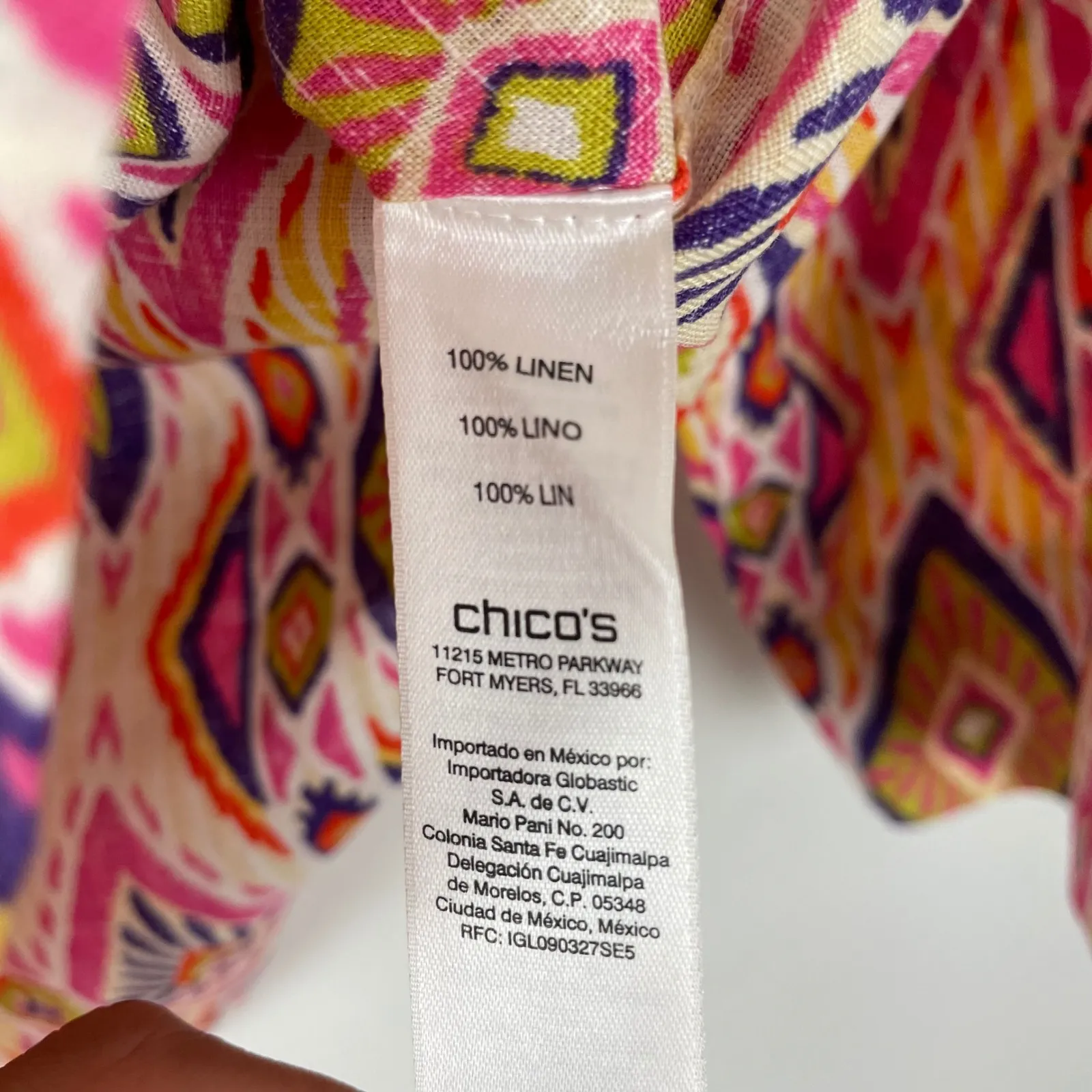 NWT Chico's No Iron Linen Shirt Size 0/ S Colorful‎ Diamond Print 3/4 Sleeve Top - Image 6