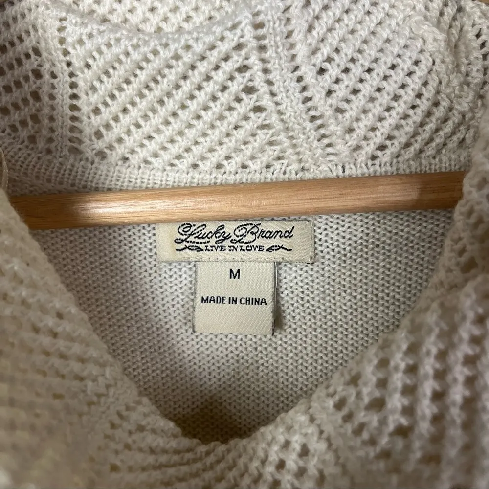 Lucky Brand Beige Mesh Sleeve Pullover Cowl Neck Sweater M - Image 4