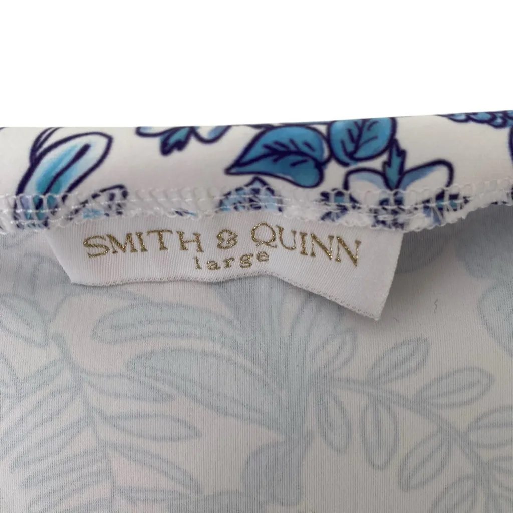 Smith & Quinn Porcelain Petals Floral Blue White Midi Dress size large puff - Image 3