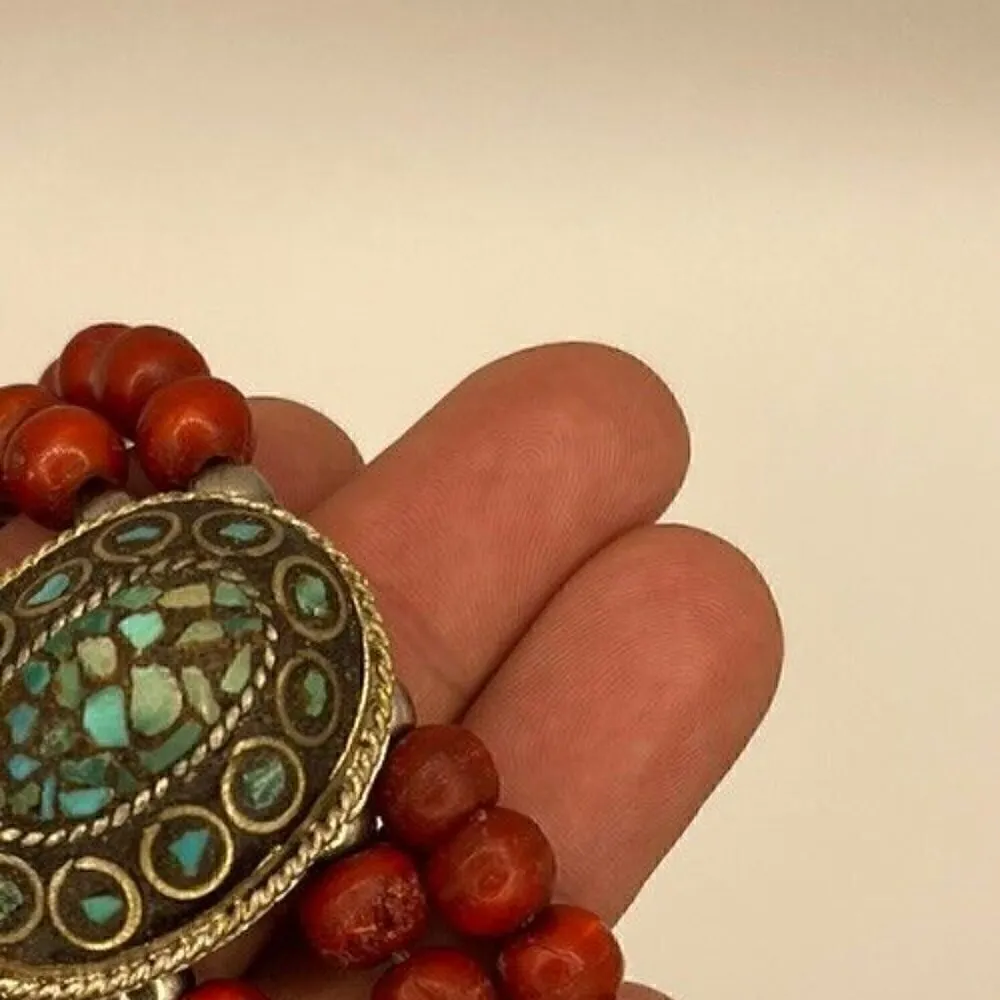 Tibetan Silver Turquoise Coral Bohemian Boho Turtle Shell Shape Charm Bracelet Red - Image 6