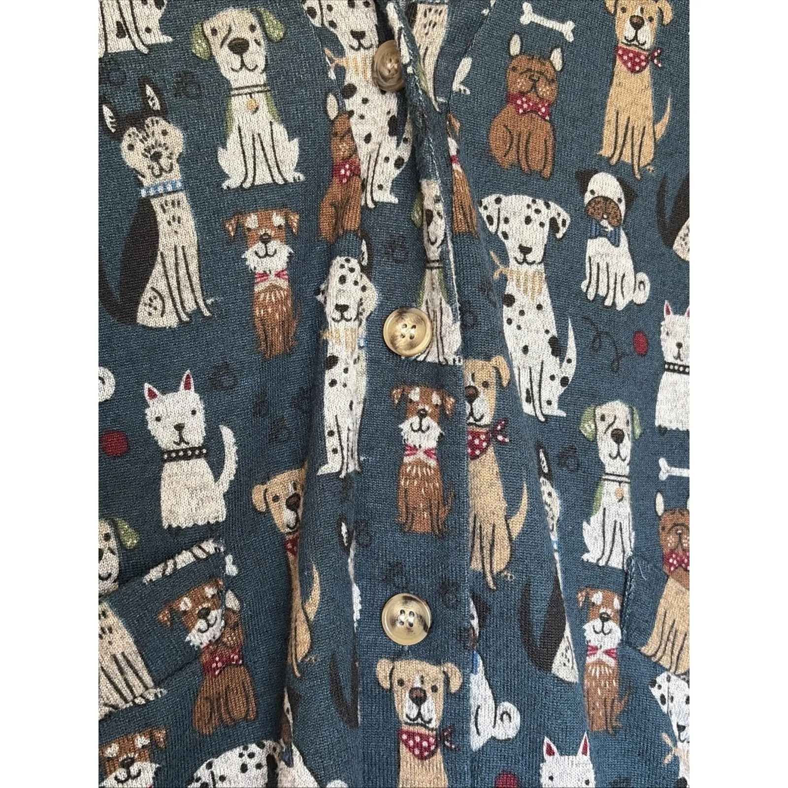 SM Wardrobe Blue‎ Puppy Dog Button Front Knit Cardigan Sweater Womens Small Blue - Image 3