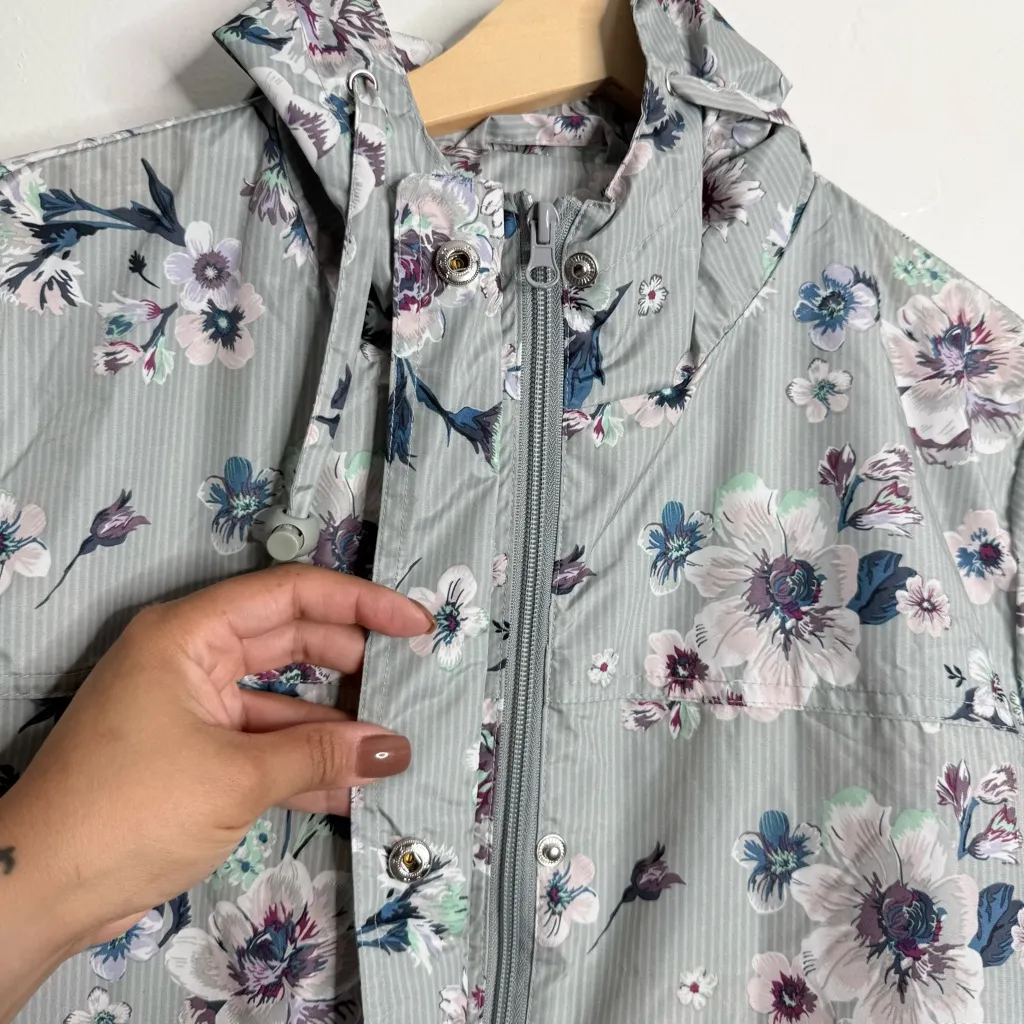 Vera Bradley Gray Floral Windbreaker Rain Jacket Hoodie Drawstring Waist Pockets - Image 7