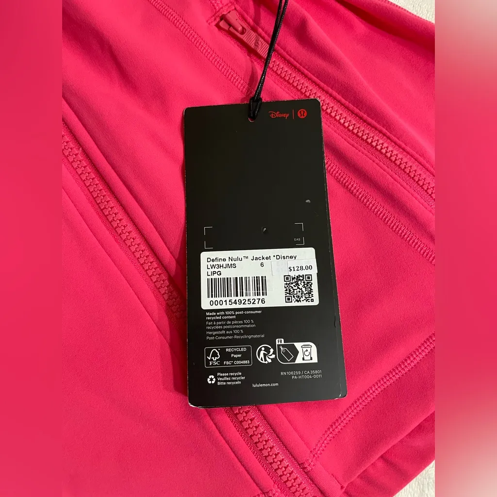 Lululemon Disney NWT Define Nulu Jacket Lip Gloss Pink Color Size 6 - Image 11