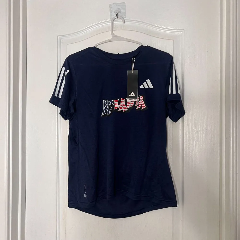 Adidas Womens Shirt M Blue Aeroready Atlanta‎ Crew Neck Short Sleeve Activewear - Image 3