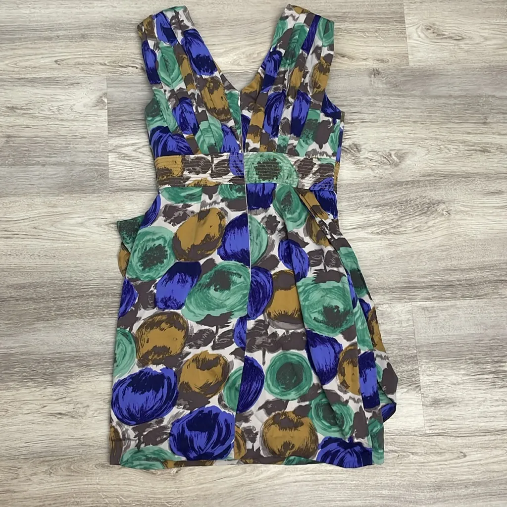 BCBGMaxAzria Multicolor 100% Silk Floral Faux Wrap Sleeveless Mini Dress Size 2 - Image 5