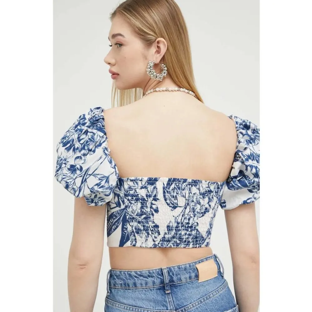 Abercrombie & Fitch Floral Puff Sleeve Poplin Cropped Top Blouse Size M - Image 2