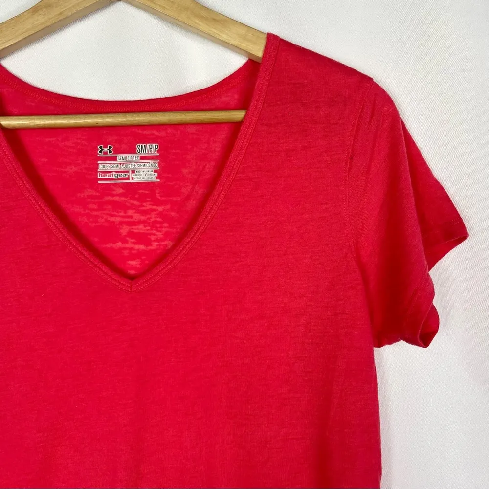 Under Armour Hot Pink Semi Fitted Burnout V-Neck Athletic T-Shirt S - Image 3