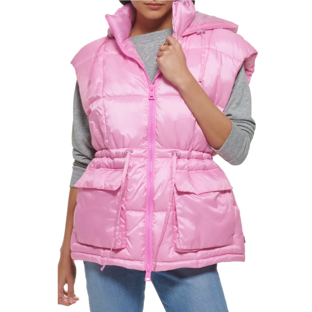 Levi's Hooded Anorak Puffer Vest Hooded Baby Pink Medium Quilted Lined NWT - Image 3