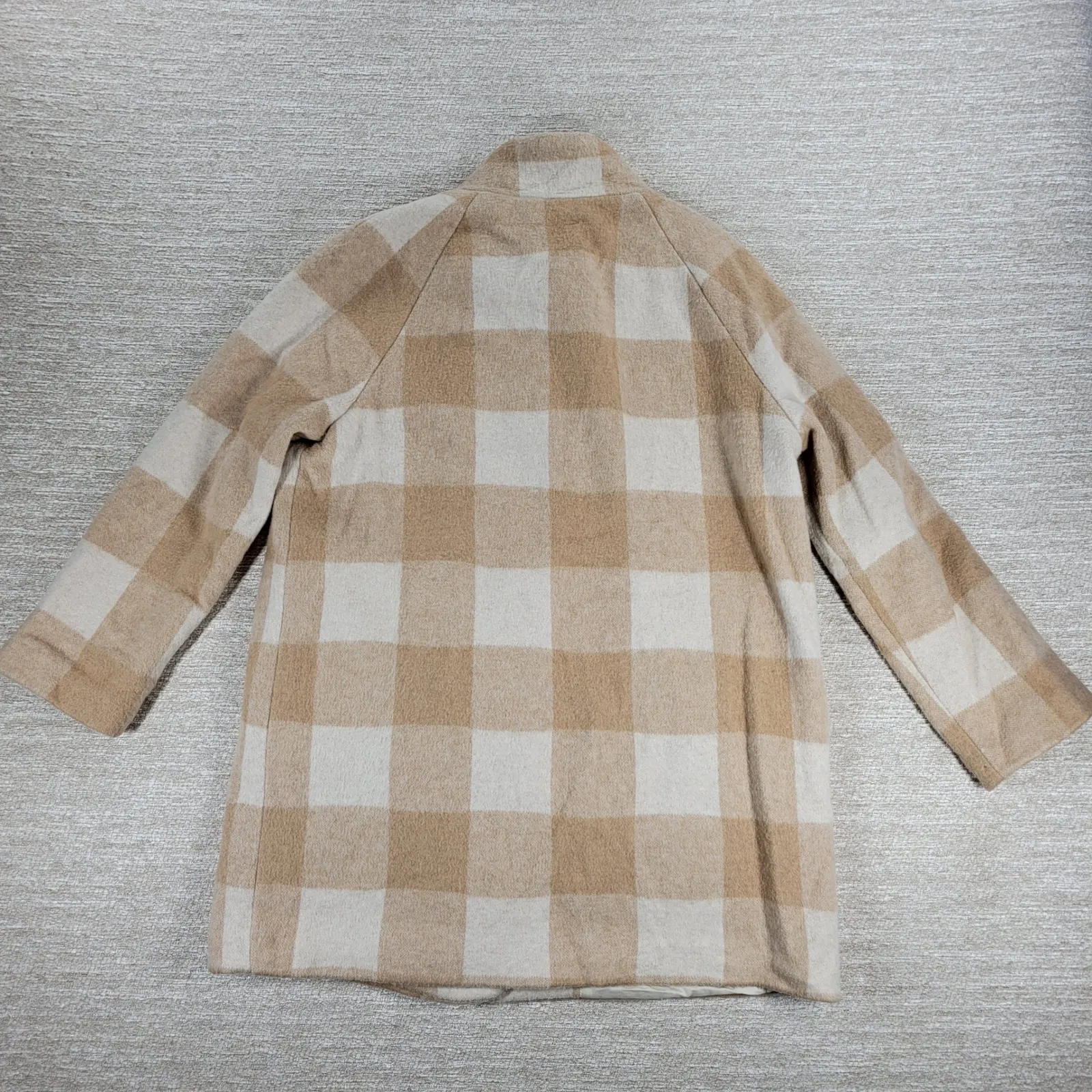 Marine Layer Wool Blend Coat Womens Med Beige Tan Plaid Check Pattern - Image 7