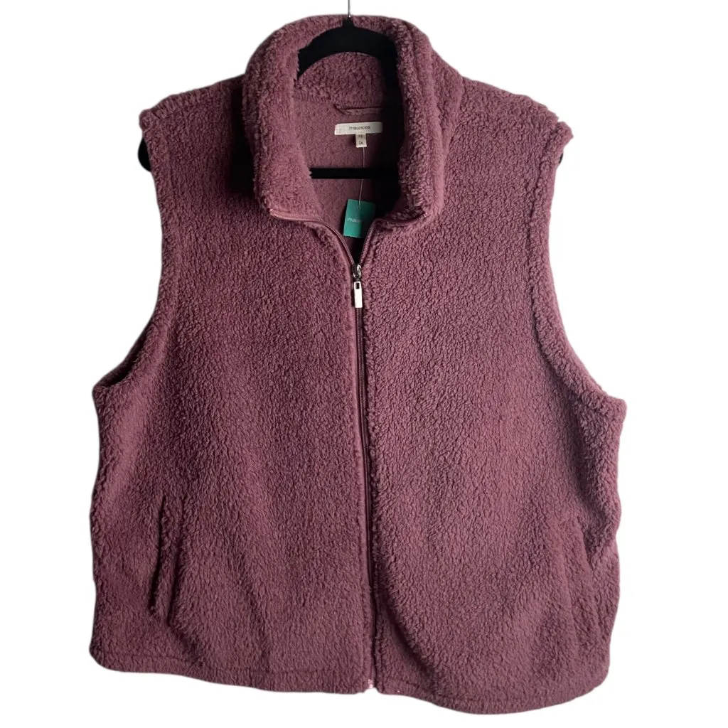 Maurices Plus Size 1X Sherpa Fleece Vest Purple Soft Cozy Layering Casual - Image 2