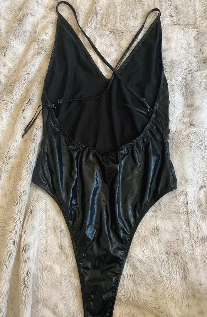 San Joy Black Leather Bodysuit - Image 2