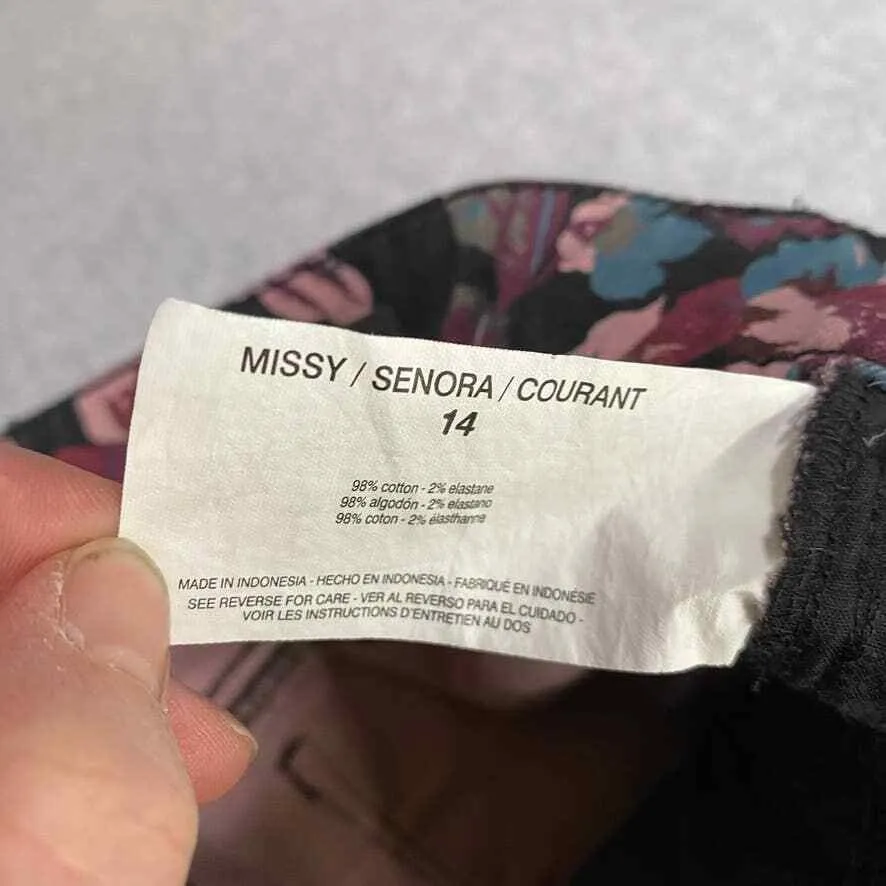 Bandolino Amy Jeans Womens 14 Black Floral Print Cotton Straight Leg High Waist - Image 7