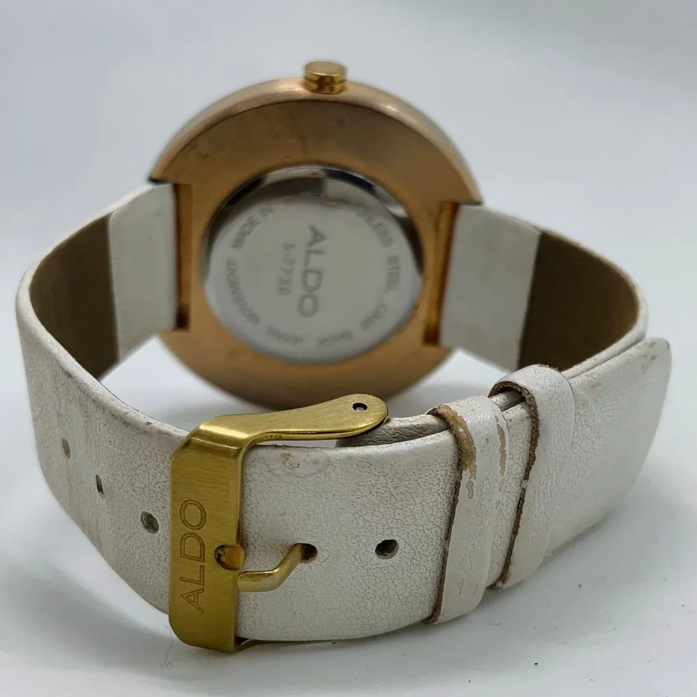 Aldo ladies Quartz watch marble dial gold tone large face 45mm white w/battery - Image 4