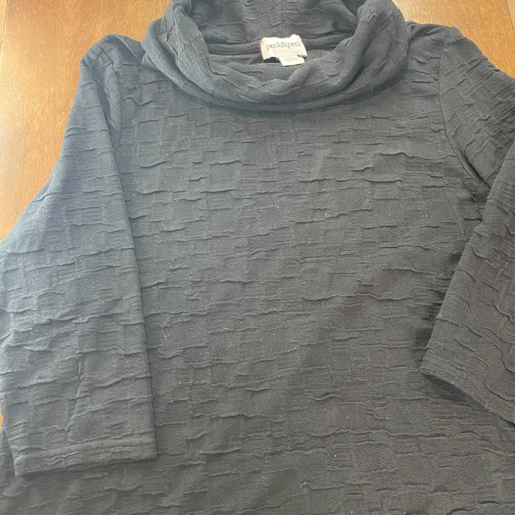 Peck & Peck Cowl Neck Textured Tunic Top Women's Size XL Black Rayon 3/4 Sleeves - Image 9