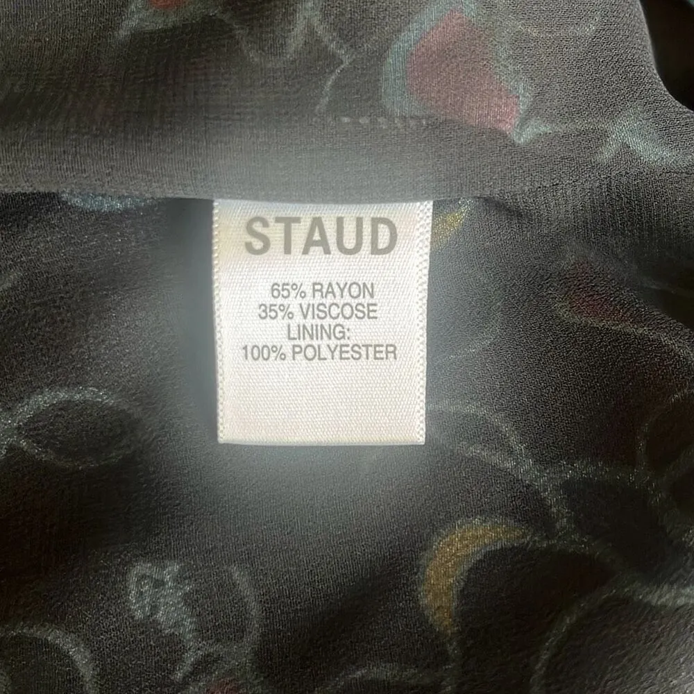 Staud Josephine Black Colorful Logo Print Side Zip Sweetheart Neck Top Blouse 12 - Image 13