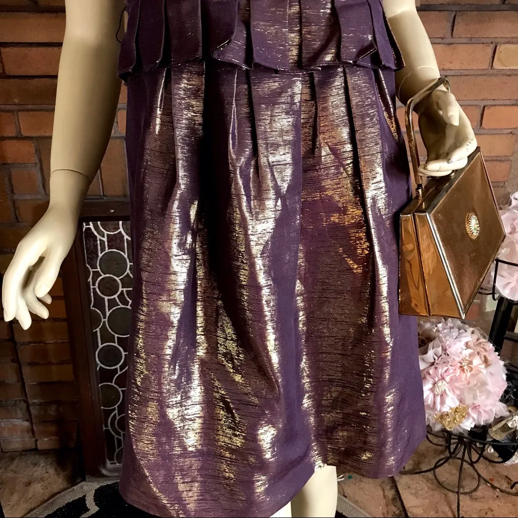 VERA WANG LAVENDER LABEL PURPLE & GOLD METALLIC STRAPLESS COCKTAIL DRESS (6) - Image 6