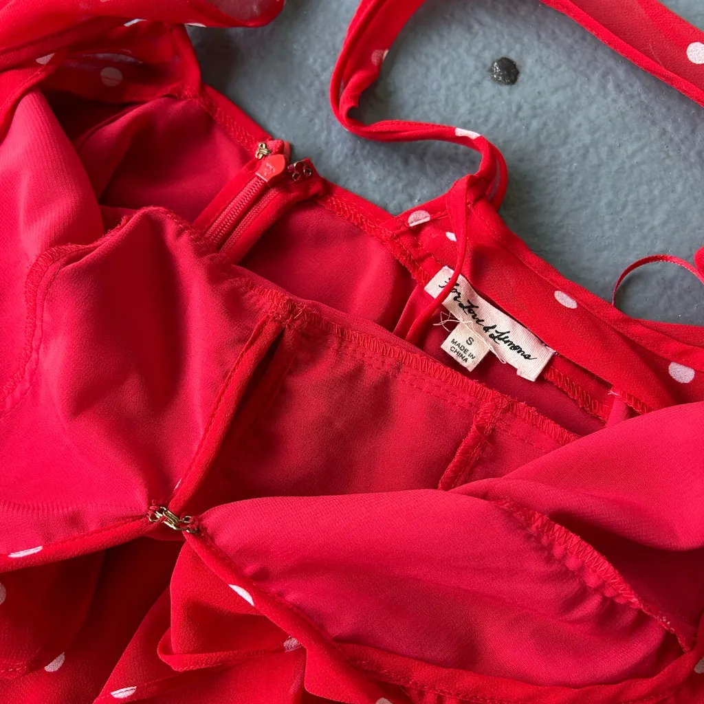 For Love & Lemons Analisa Polka Dot Mini Dress Tiered Ruffled In Red Size S - Image 5