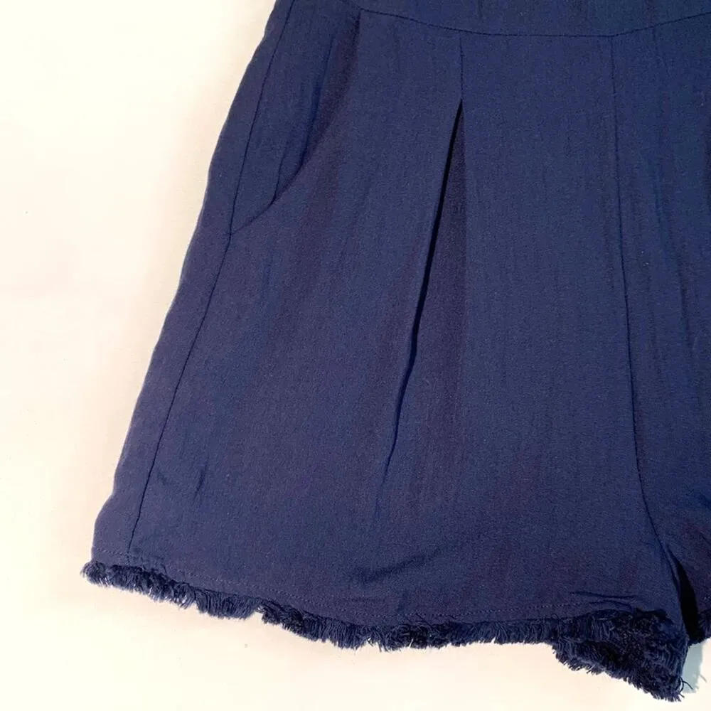 Greylin Cait Navy Off-Shoulder Fringed Trim Dressy Romper Size Small - Image 3