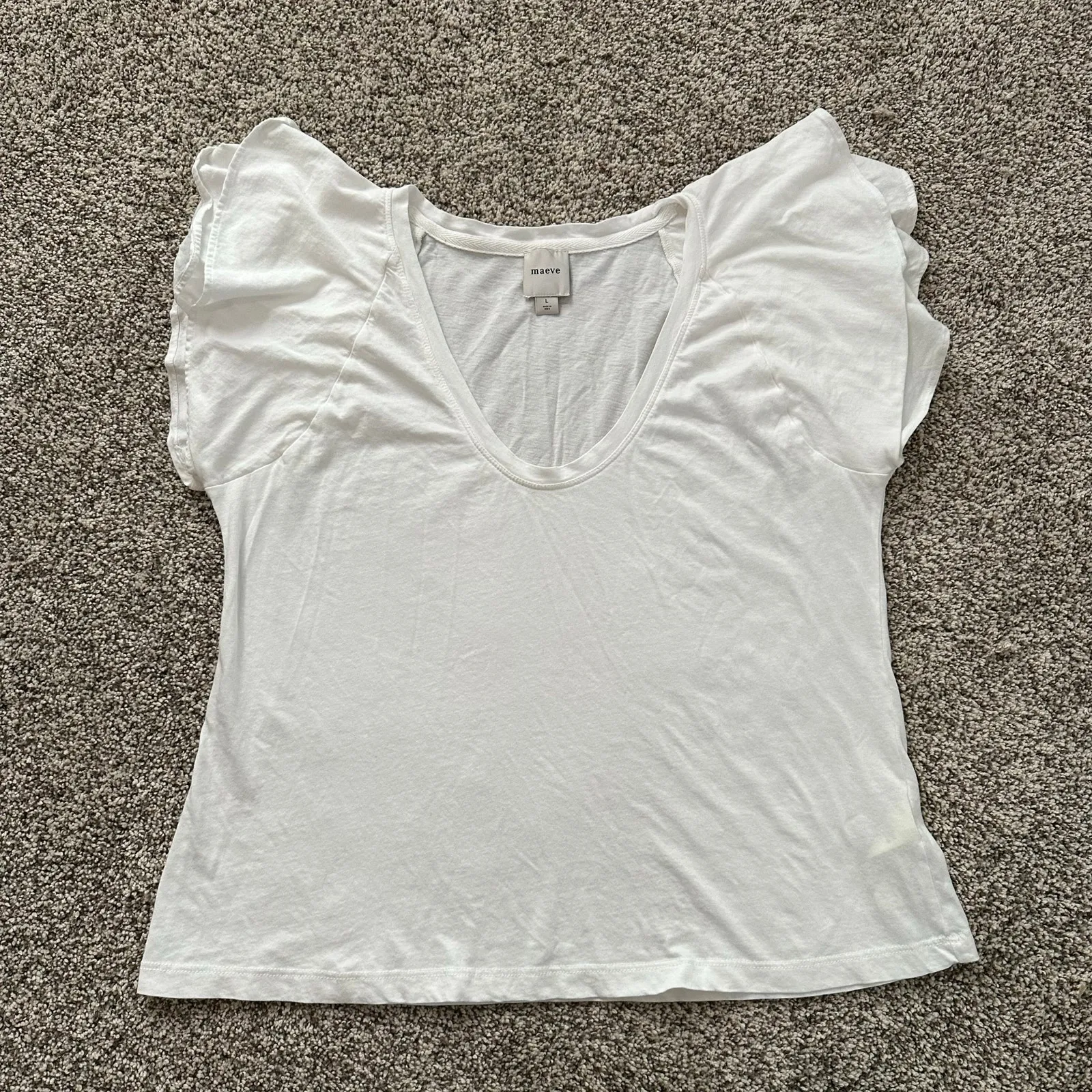 Maeve Anthropologie white short-sleeve cotton top size L - Image 8