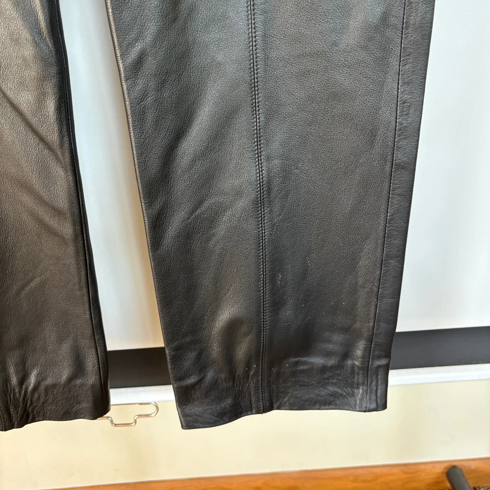 Black Leather Pants Silver Zipper Pocket Straight Leg Biker Grunge Alt Moto - Image 3