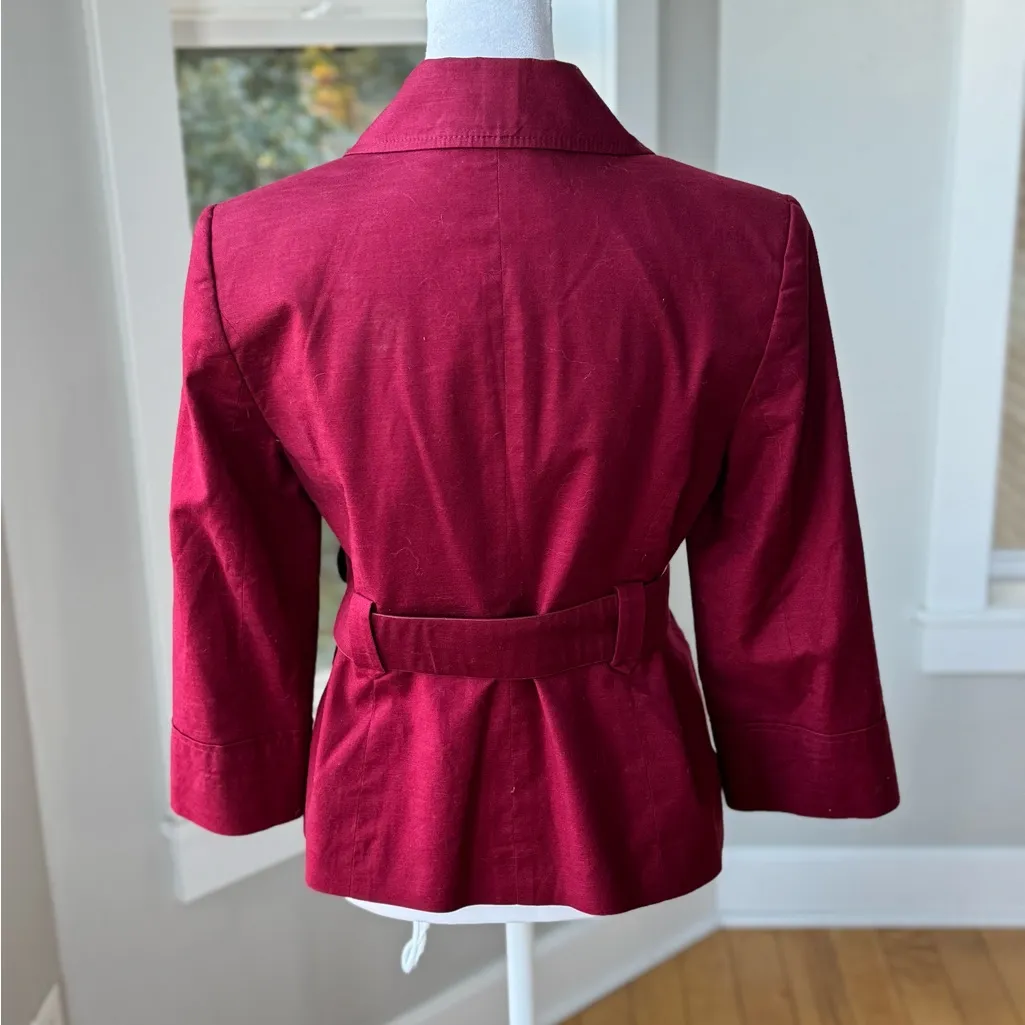 Vintage Y2K Limited Collection Red Burgundy Fitted Belted Blazer Jacket Small - Image 9