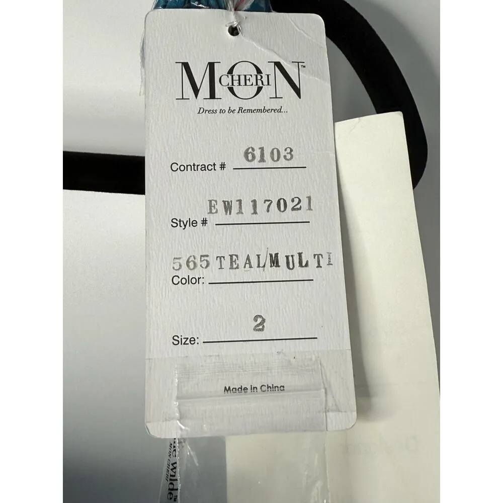 NEW Ellie Wilde Mon Cheri Formal Gown Women 2 Blue Embroider Floral Pageant Prom - Image 4